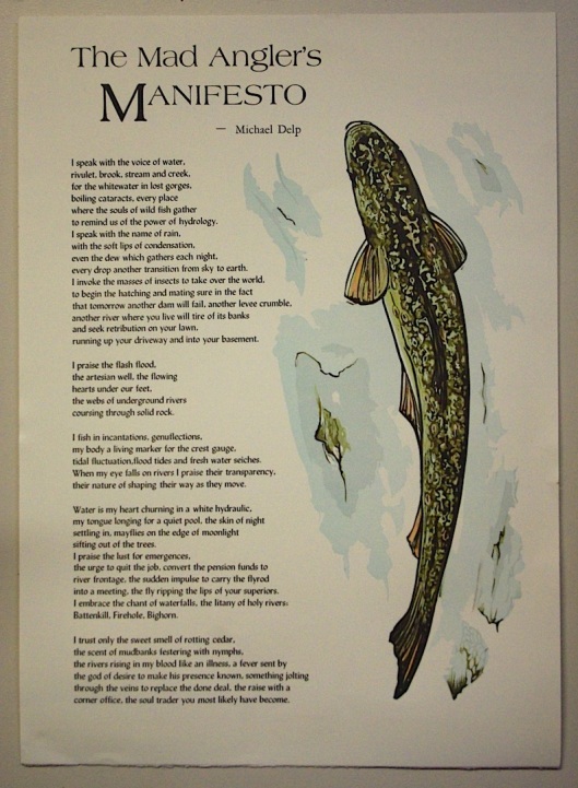 The Mad Angler's Manifesto. Color reduction linocut and poem by Michael Delp.